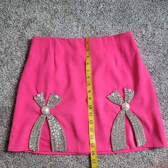 Pink Bejeweled Bow Rhinestone Mini Skirt Size Medium - Picture 5 of 9